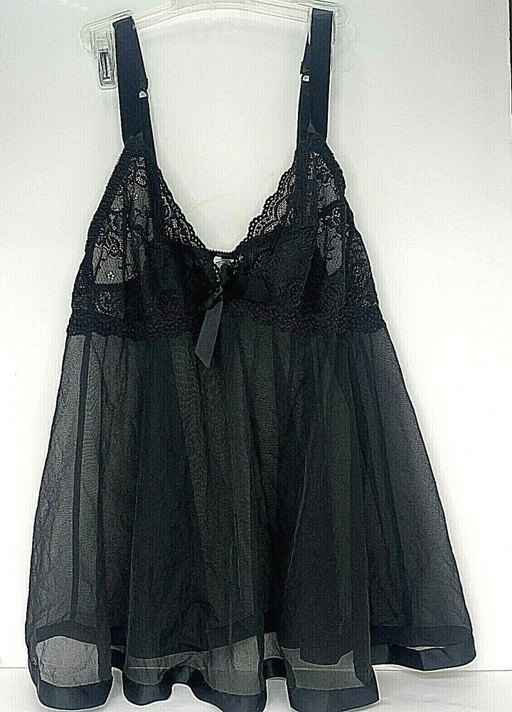 Adore Me Lingerie Chemise Slip Babydoll Black Lace Sheer Wireless Size Large
